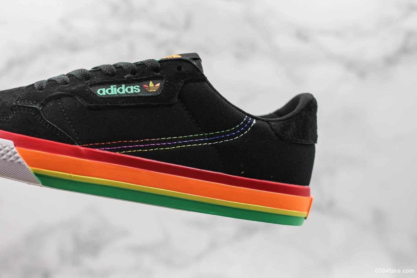 阿迪达斯Adidas Continental Vulc开口笑二代黑彩虹 EF3528 - 阿迪达斯开口笑二代, 阿迪校园板鞋, EF3528